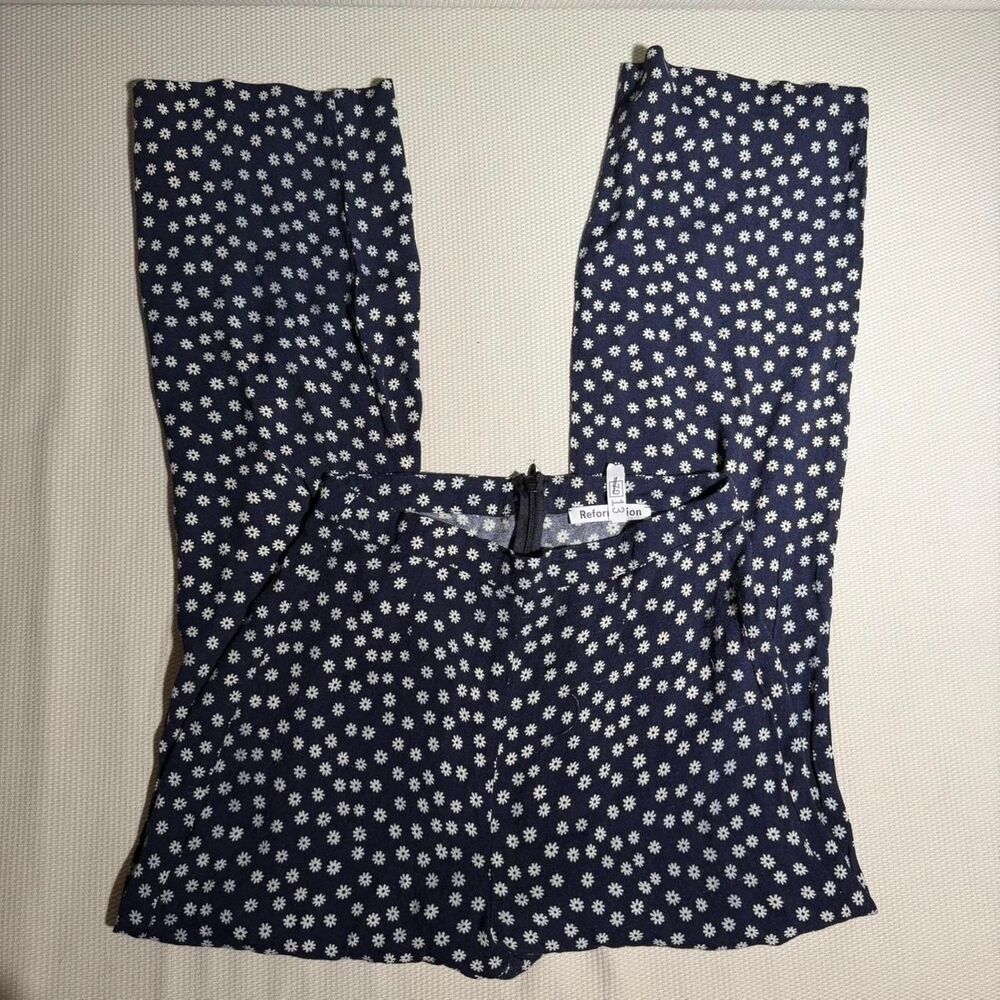 Reformation Women's Black Daisy Flower Print Trousers Size 0 26 Waist